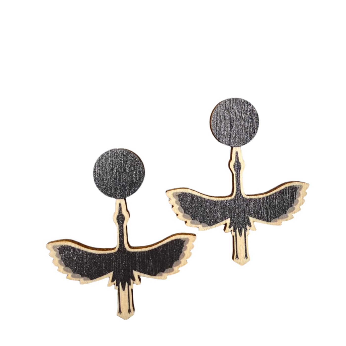 Yo Zen CRANE stud earrings, wooden