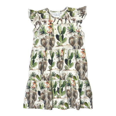 Nakoa frill dress, elephants| 140/146cm