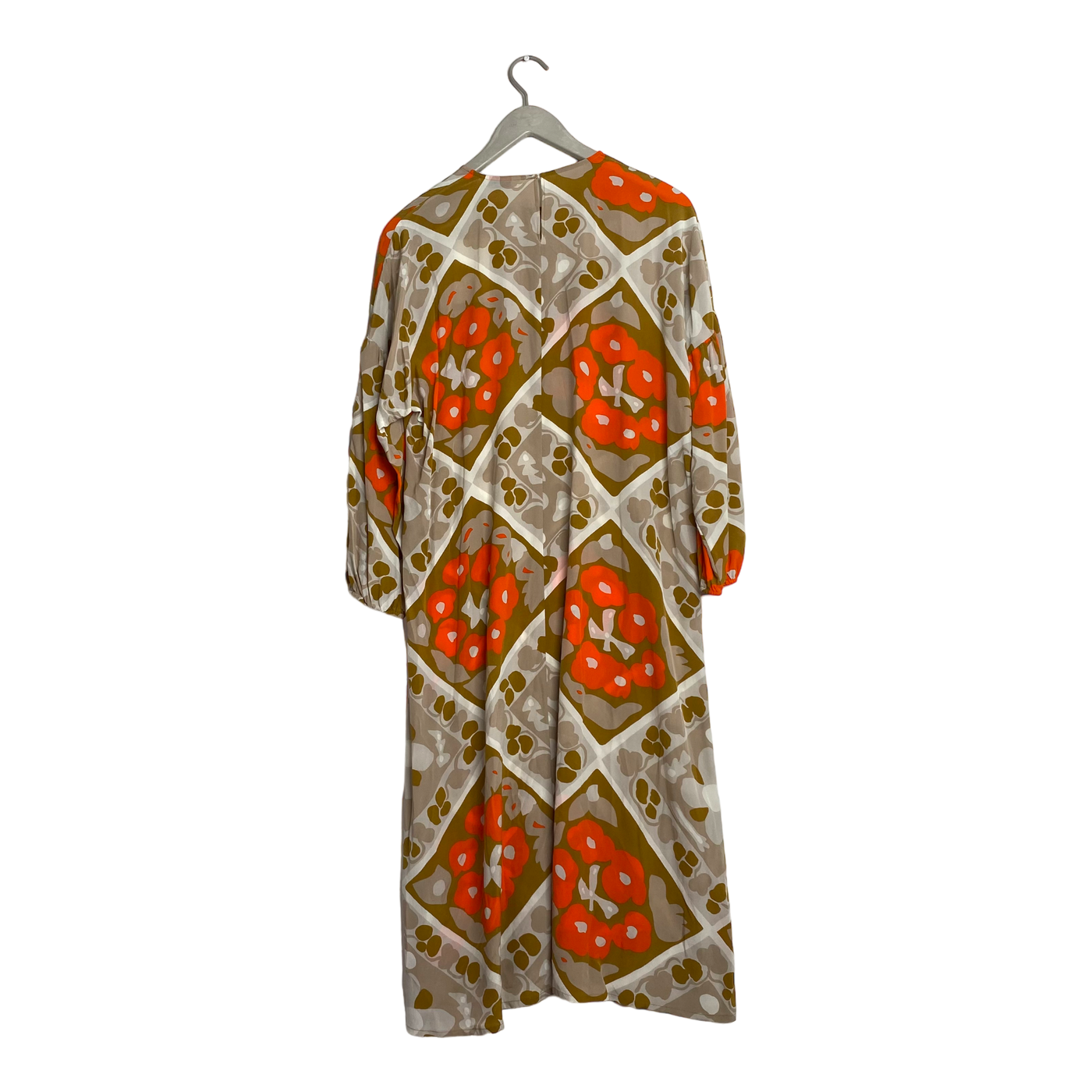 Marimekko Uuma silk shirt dress, beige and orange | woman XL