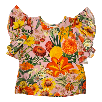 Metsola frill t-shirt, flowers | 98/104cm