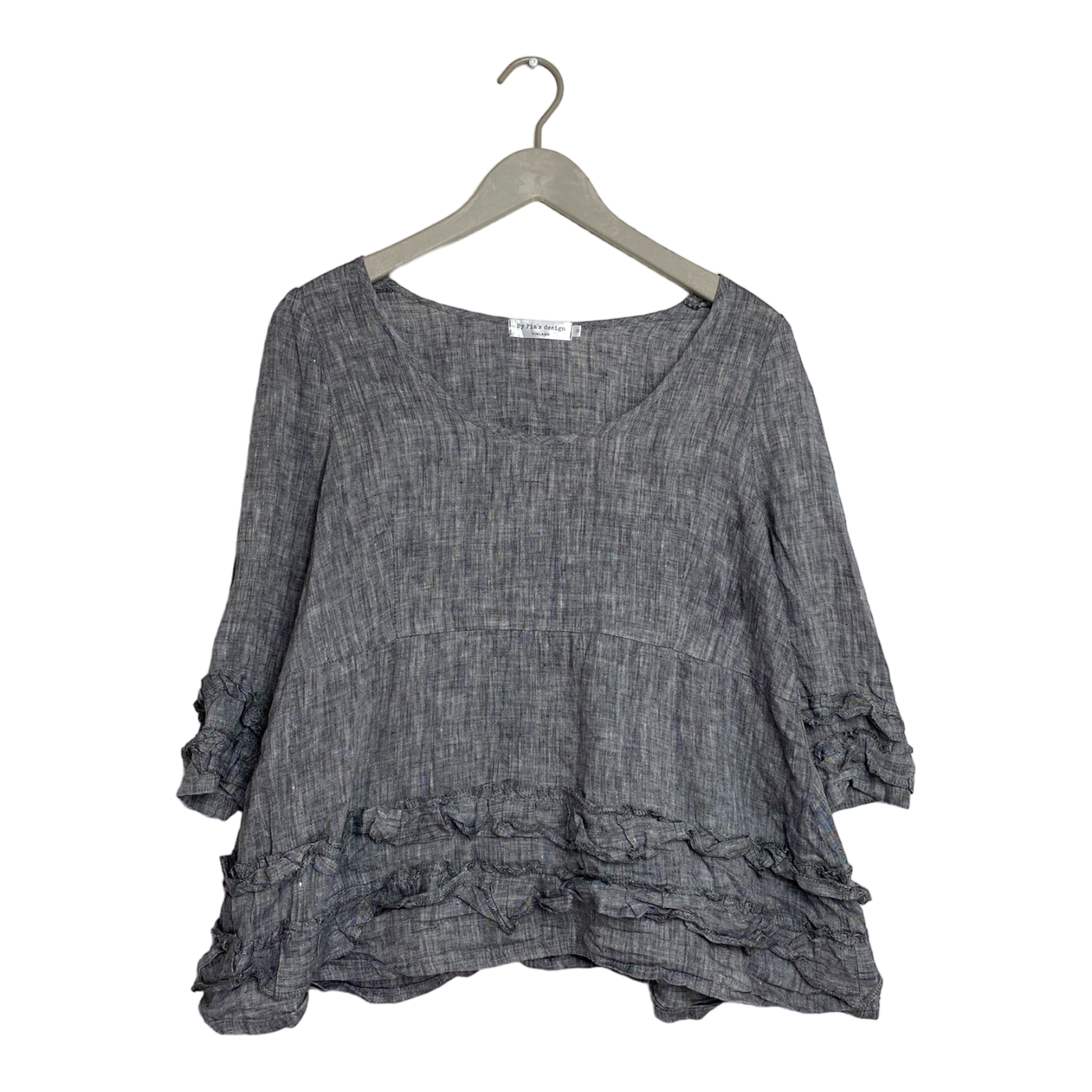 Bypias linen frill shirt, grey | woman M