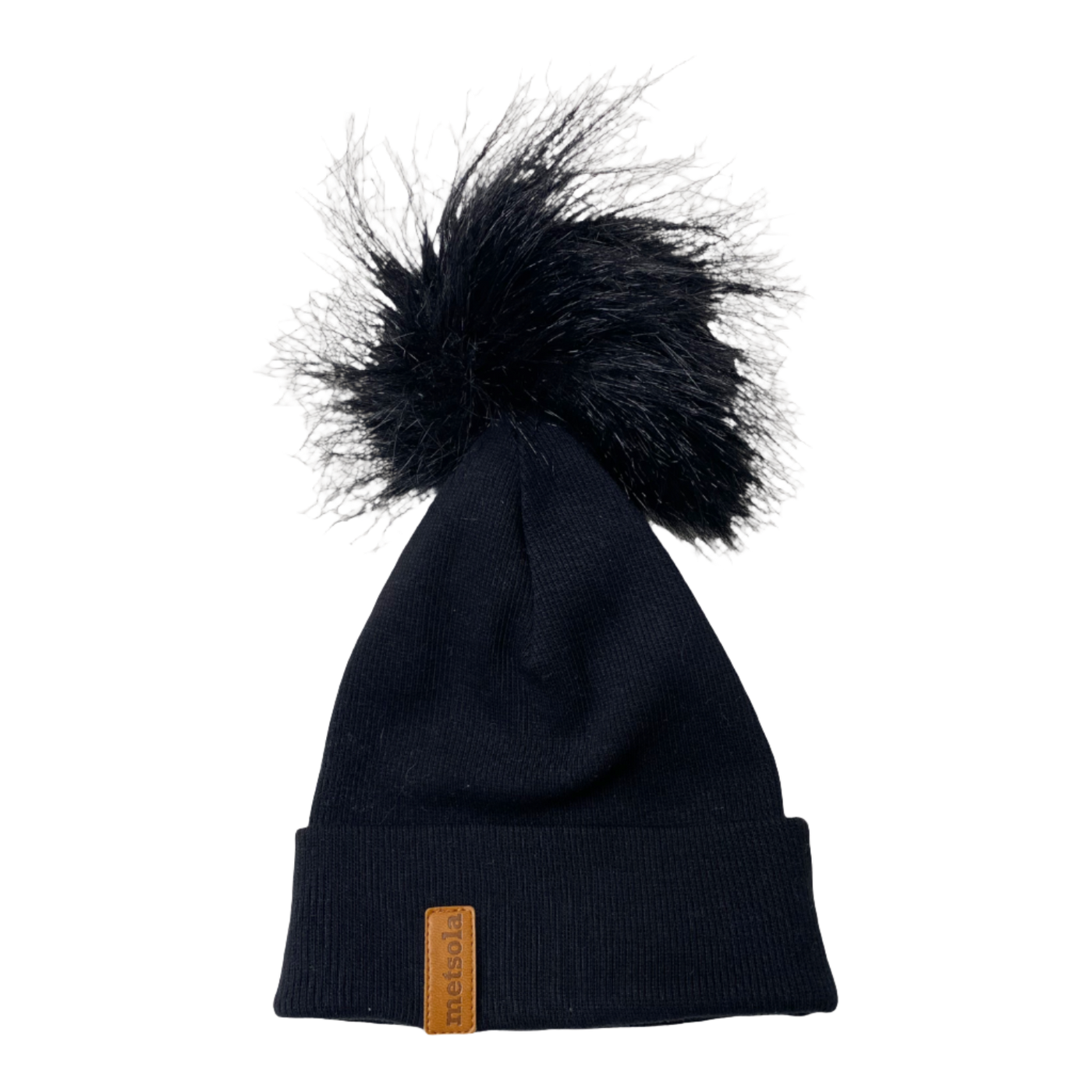 Metsola tricot rib beanie with pom, black | 0-1y