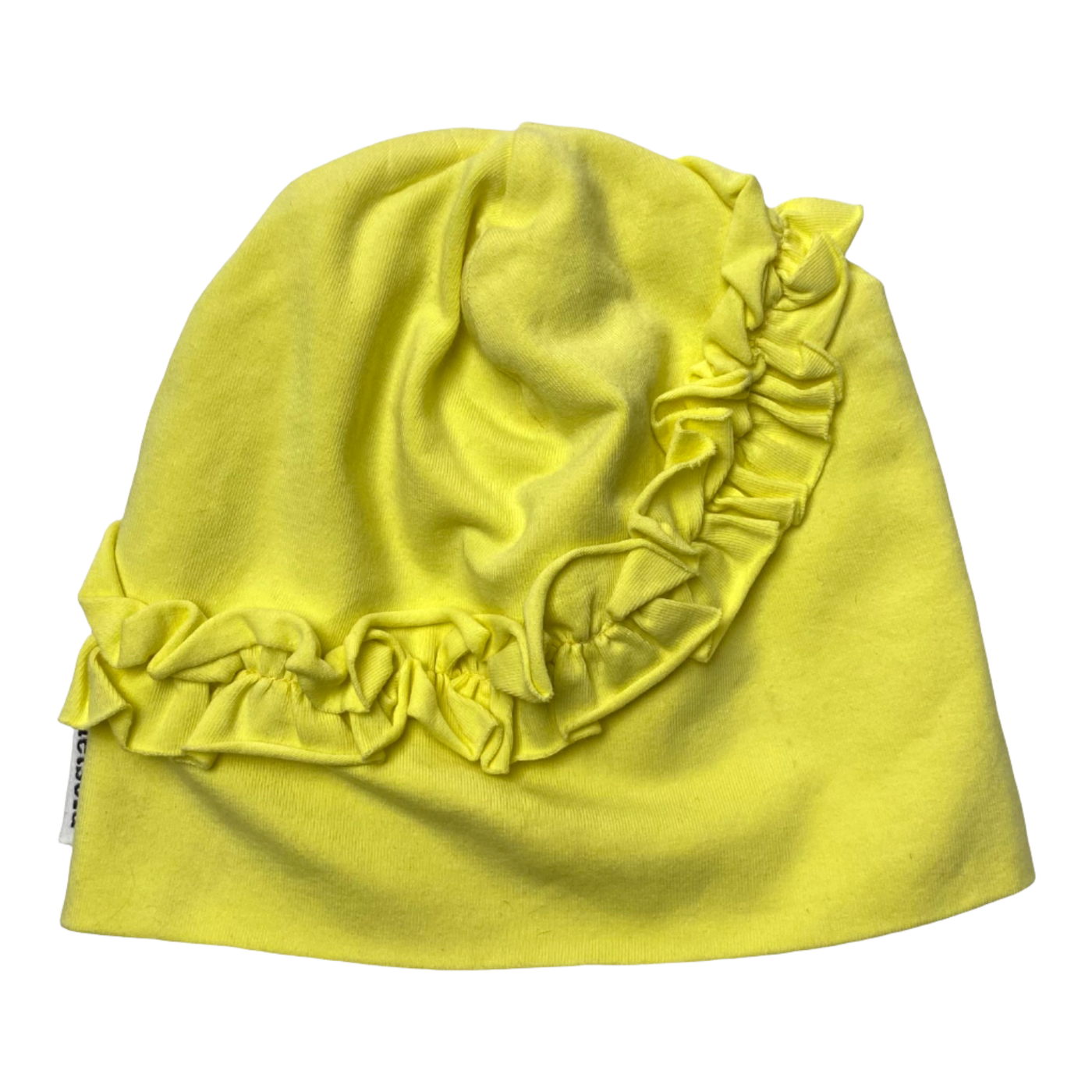 Metsola tricot frill beanie, yellow | 3-4y