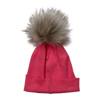 Metsola rib beanie with pom, pink | 1-2y