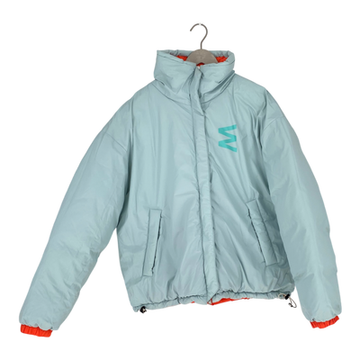 Embassy of Bricks and Logs kitchener down jacket, neon orange / sky blue | unisex L
