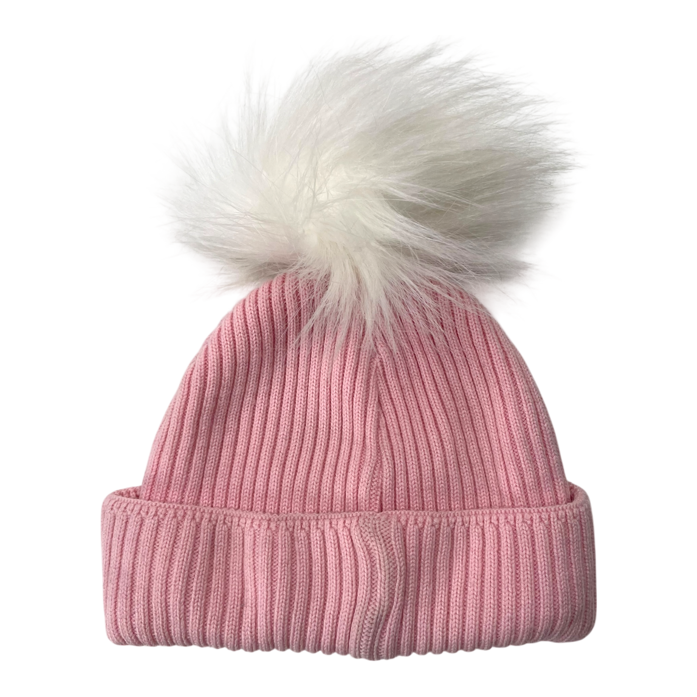 Metsola cable knit merino beanie with pom, pink | 6-8y