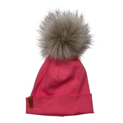 Metsola rib beanie with pom, pink | 1-2y