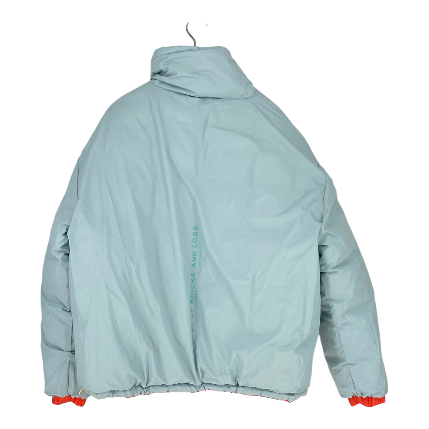 Embassy of Bricks and Logs kitchener down jacket, neon orange / sky blue | unisex L