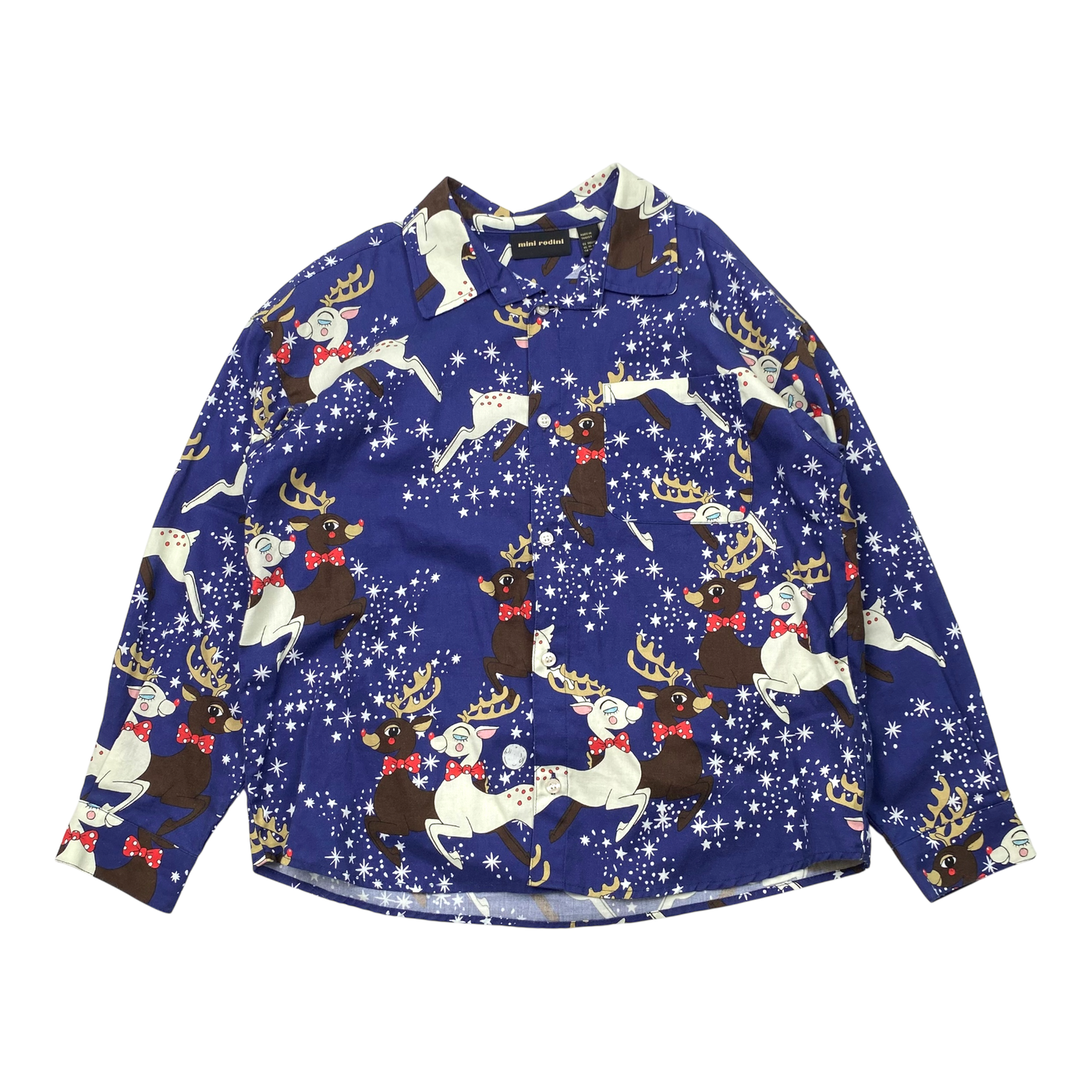 Mini Rodini woven collar shirt, deer | 140/146cm