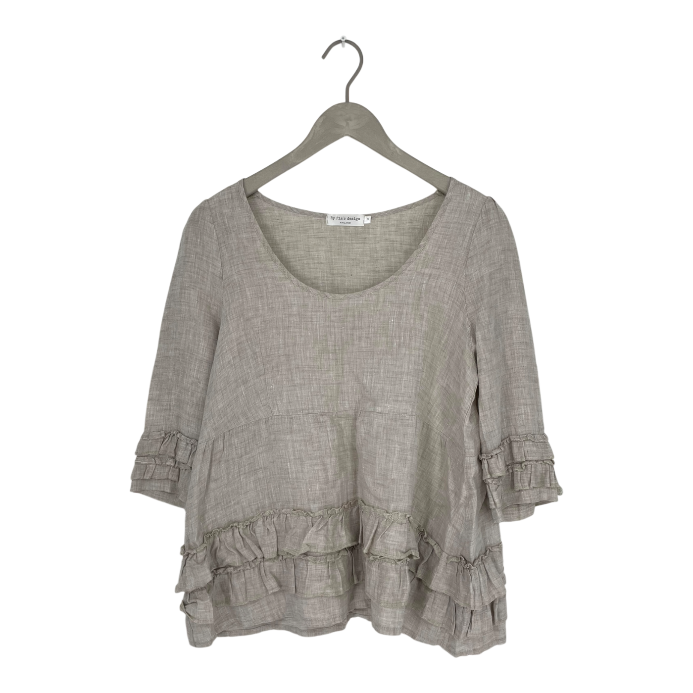 Bypias linen frill shirt, wheat | woman M