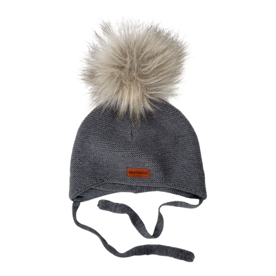 Metsola merino wool beanie with pom, grey | 2-6m