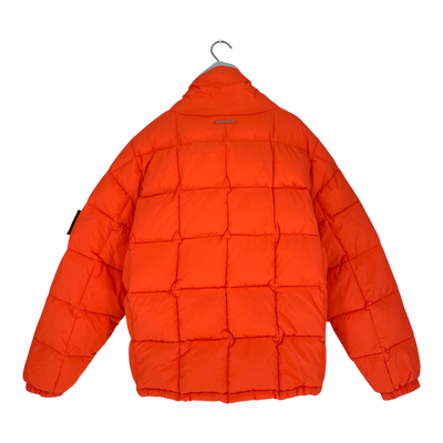 Embassy of Bricks and Logs kitchener down jacket, neon orange / sky blue | unisex L