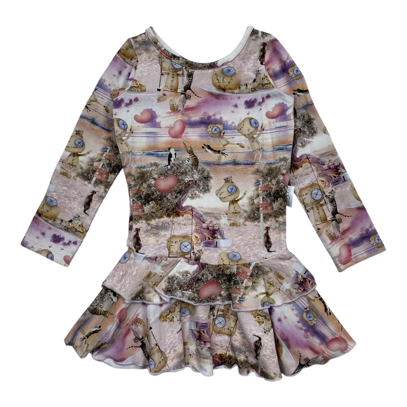 Gugguu frilla dress, cat print | 86cm