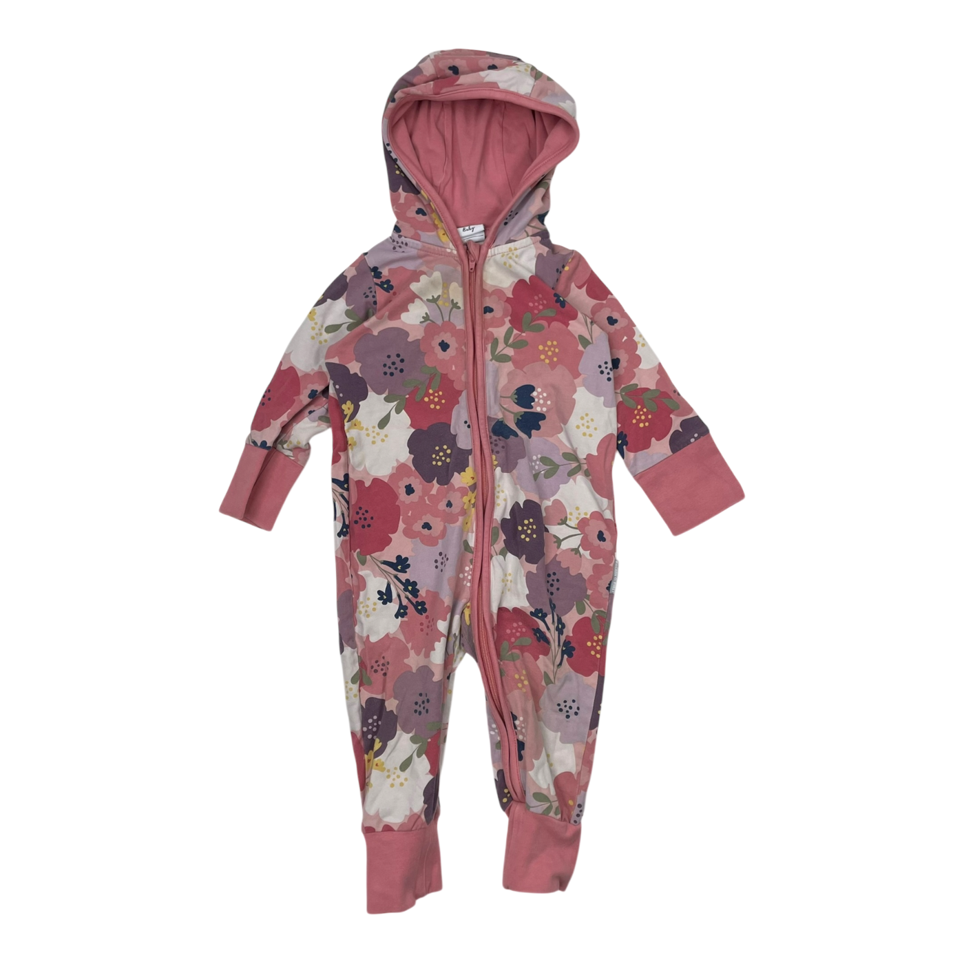Polarn O. Pyret sweat onesie, pink flowers | 68cm