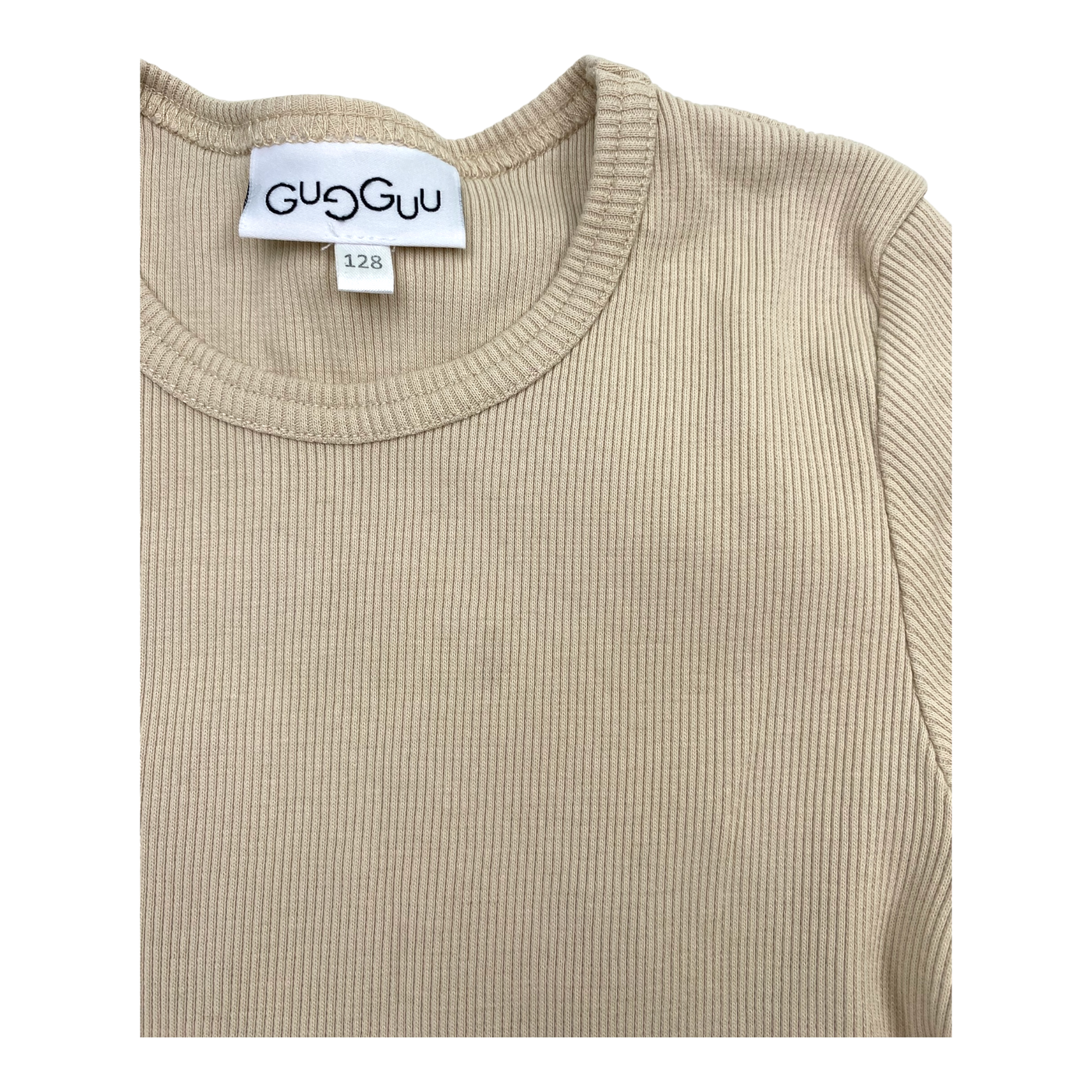 Gugguu rib t-shirt, beige | 128cm