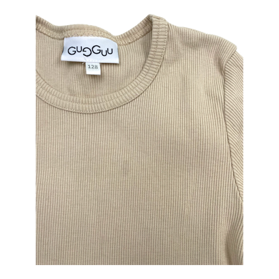 Gugguu rib t-shirt, beige | 128cm