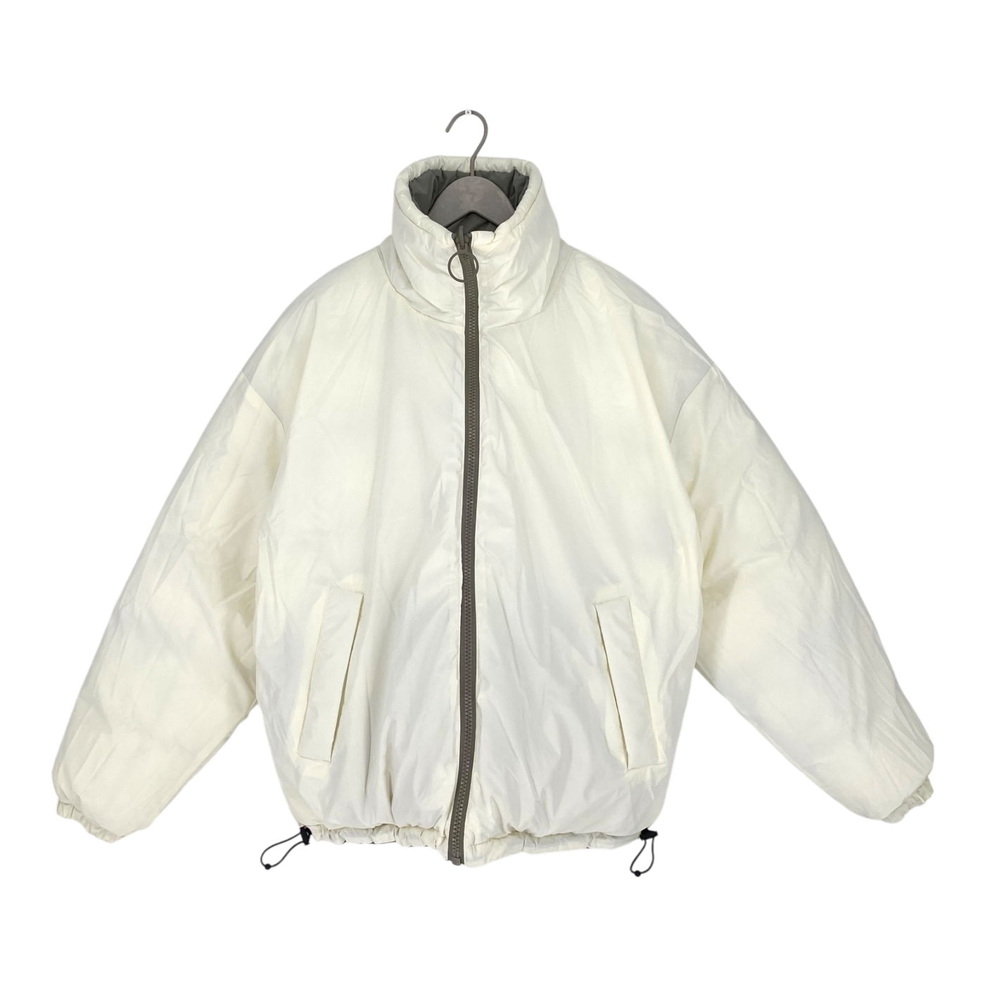 Embassy of Bricks and Logs kitchener down jacket, cream / grey | unisex L