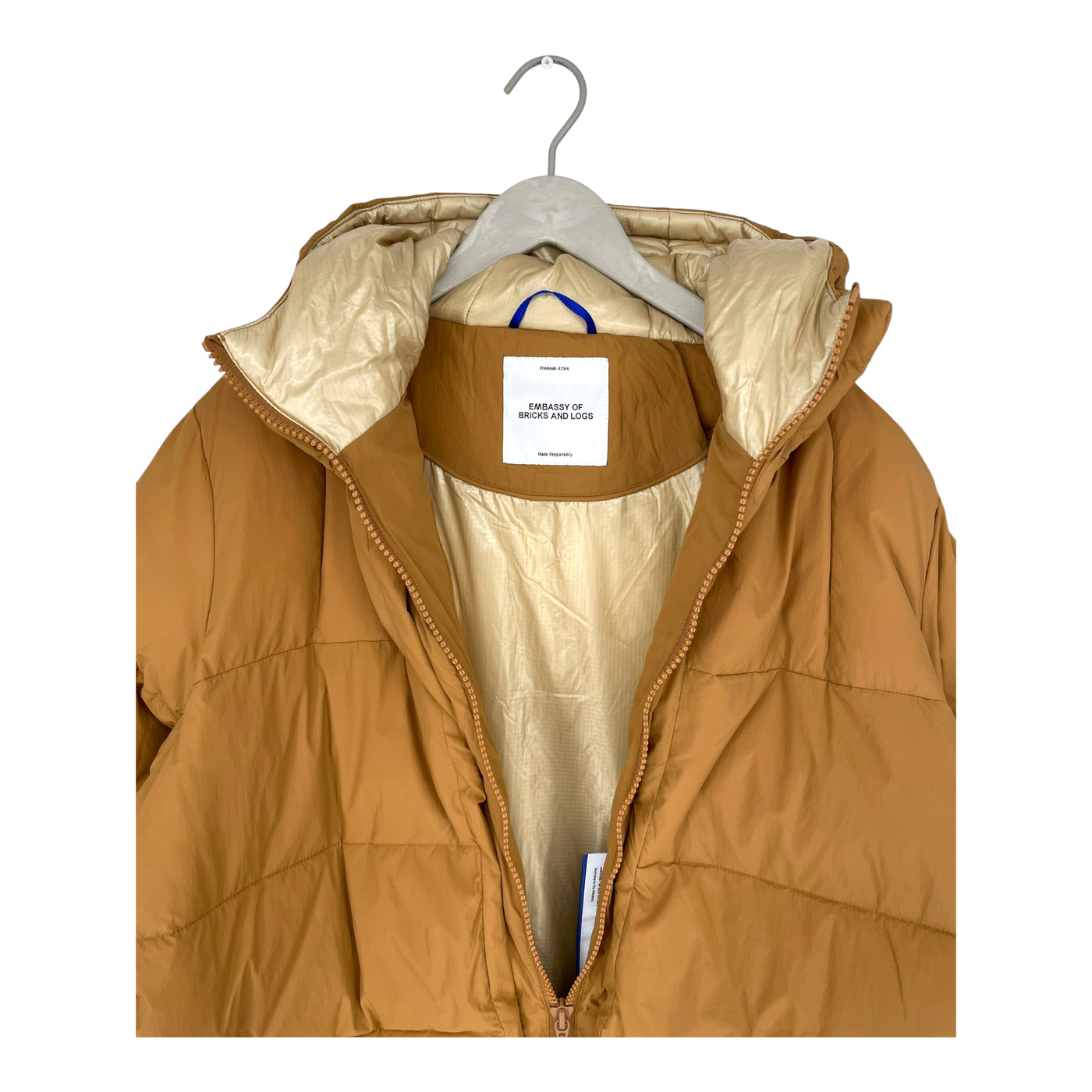 Embassy of Bricks and Logs fargo puffer jacket, caramel brown | unisex M