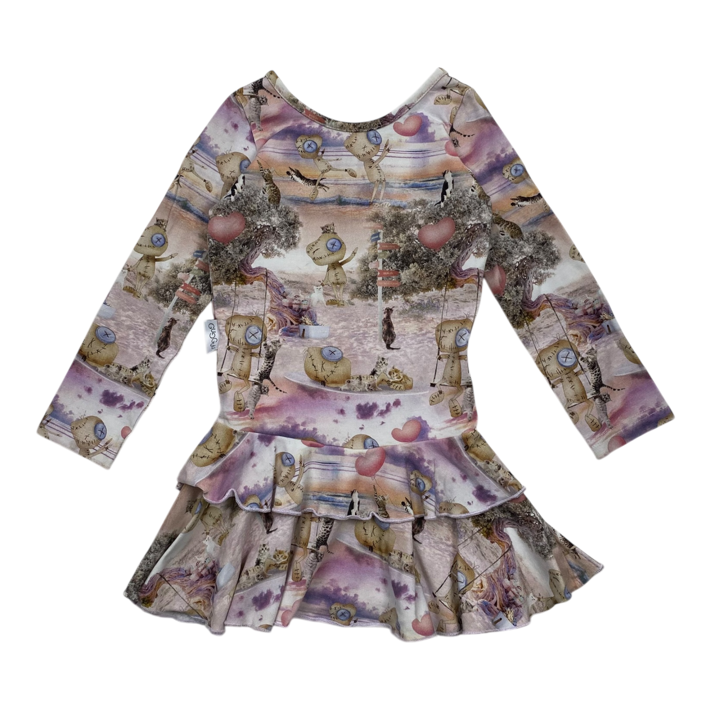 Gugguu frilla dress, cat print | 86cm