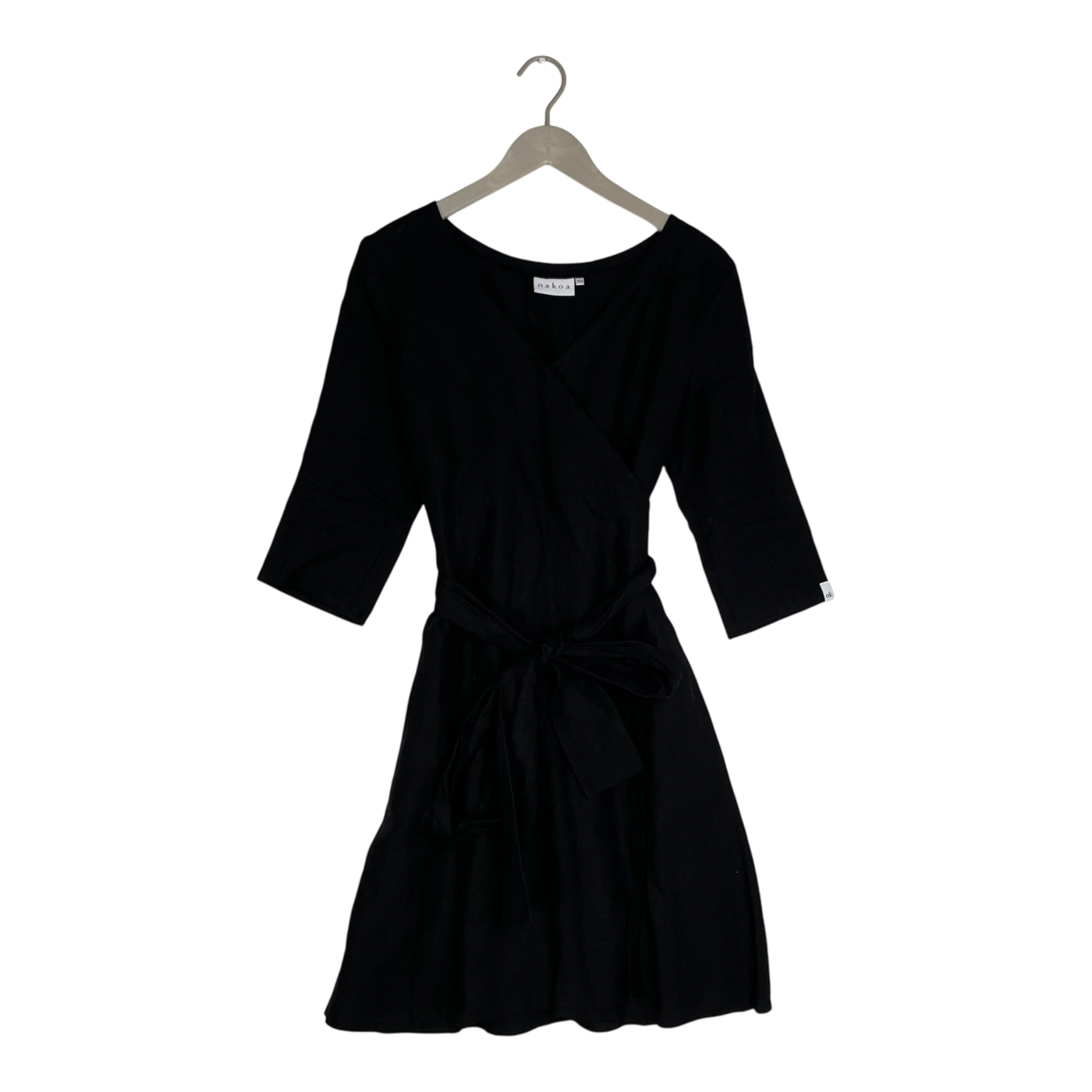 Nakoa linen wrap dress, black | woman XS