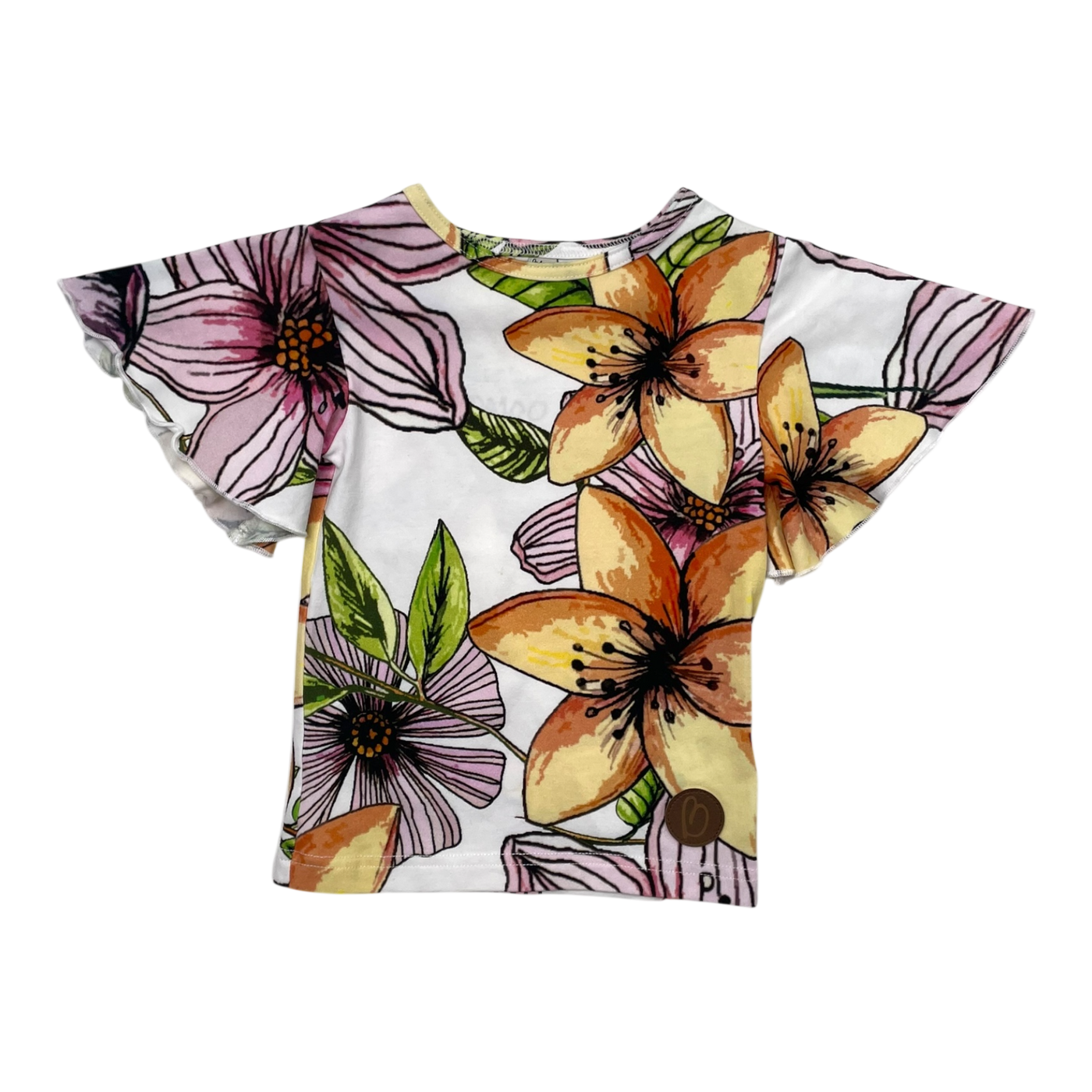 Blaa frill t-shirt, flowers | 74/80cm