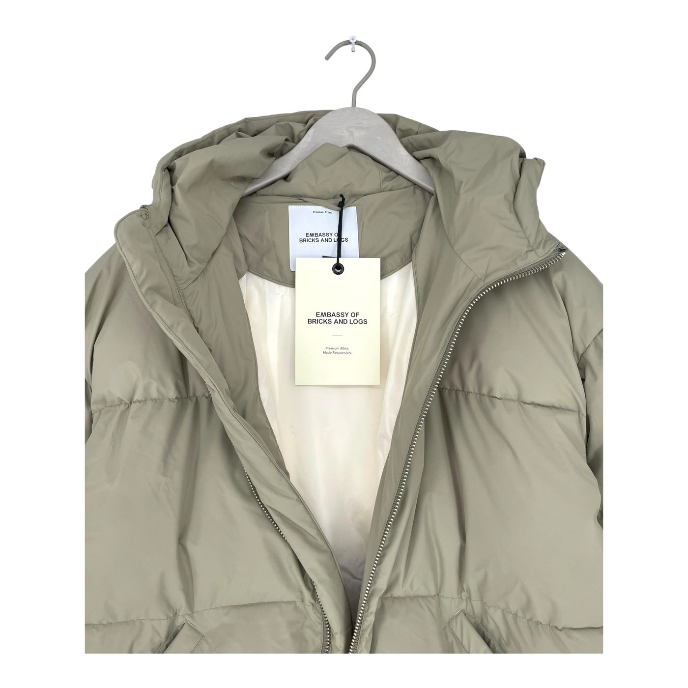Embassy of Bricks and Logs elphin puffer jacket, pale olive | unisex S