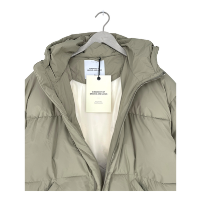 Embassy of Bricks and Logs elphin puffer jacket, pale olive | unisex S