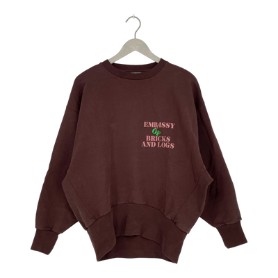 Embassy of Bricks and Logs embatwing crewneck, burgundy | unisex S