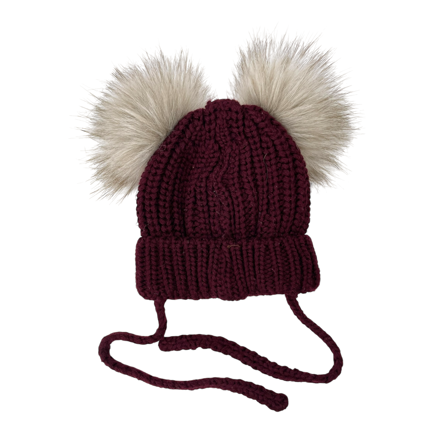 Metsola merino wool beanie with pom poms, burgundy | 2-6m