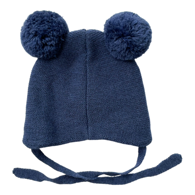Metsola merino wool beanie with poms, midnight blue | 6-12m