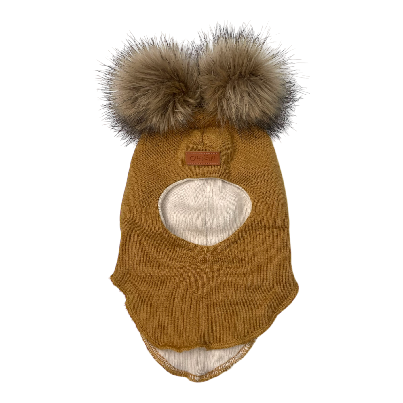 Gugguu merino furry balaclava, mustard | 0-1y