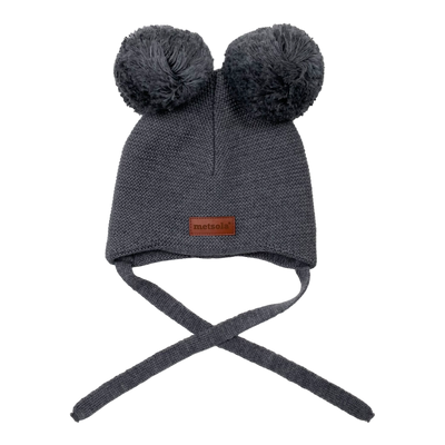 Metsola merino wool beanie with poms, grey | 0-2m