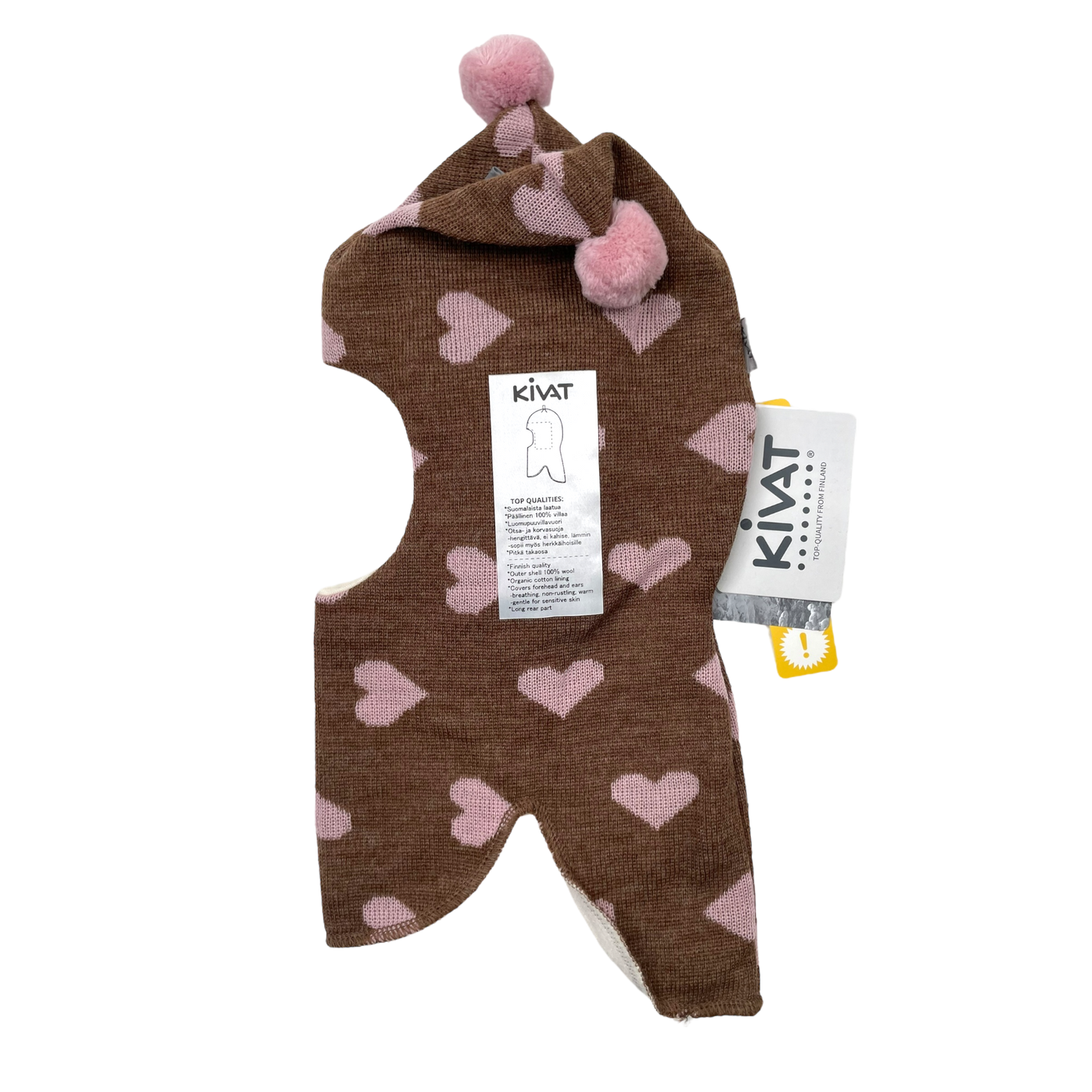 Kivat wool bobble balaclava, hearts | 2-4y