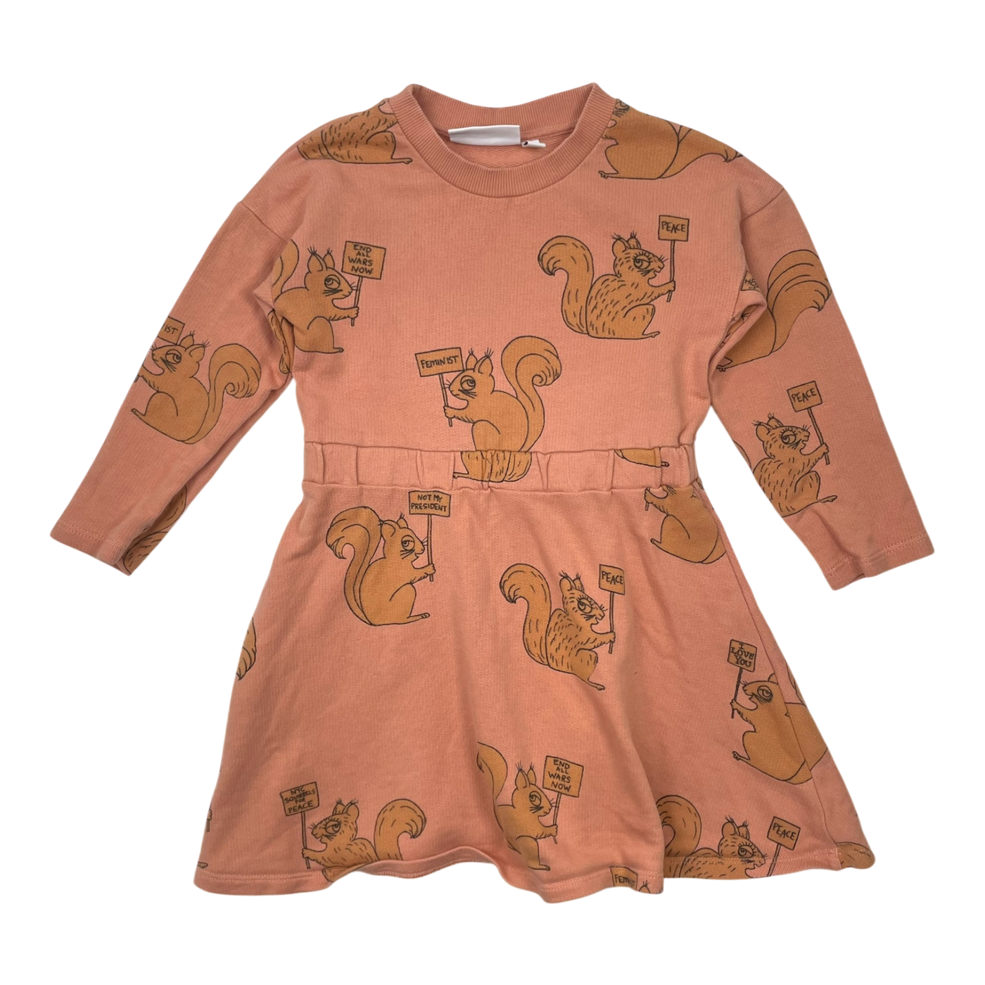 Mini Rodini sweat dress, peace squirrel | 104/110cm