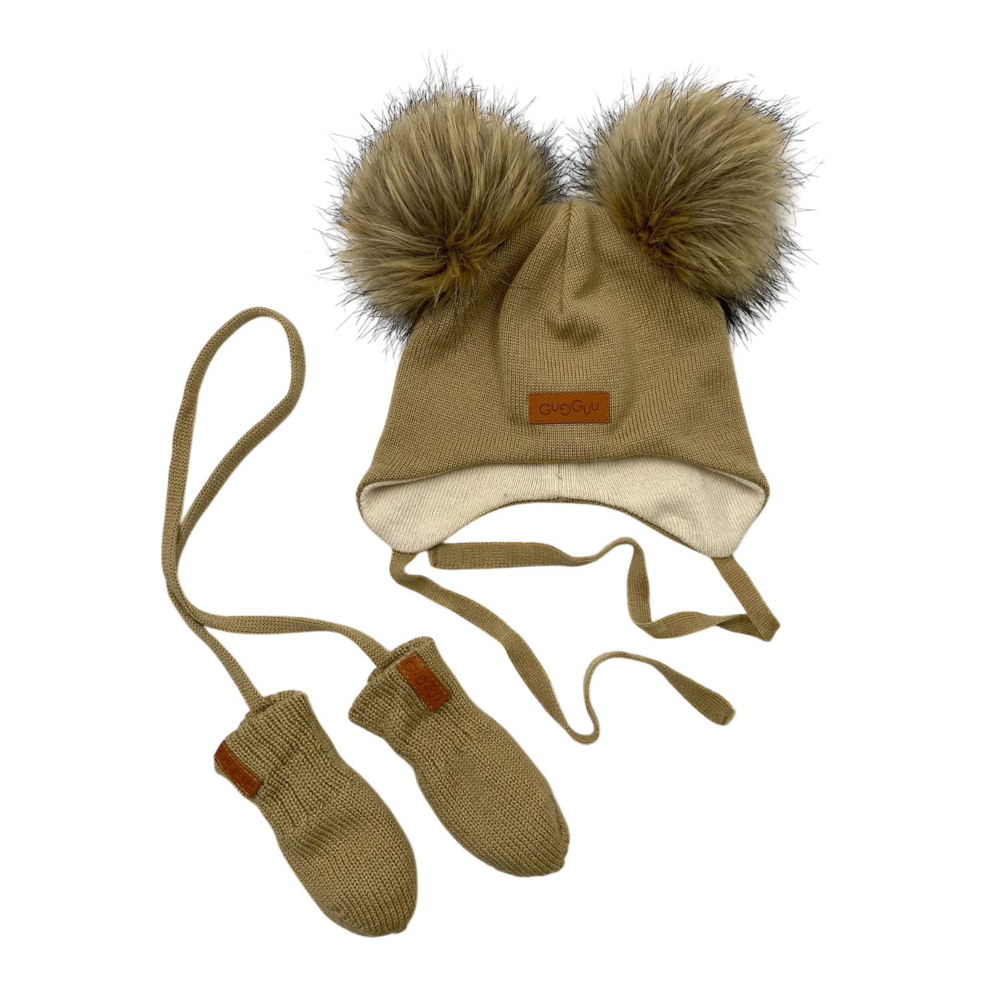 Gugguu merino beanie and mittens set, beige | 1-3y