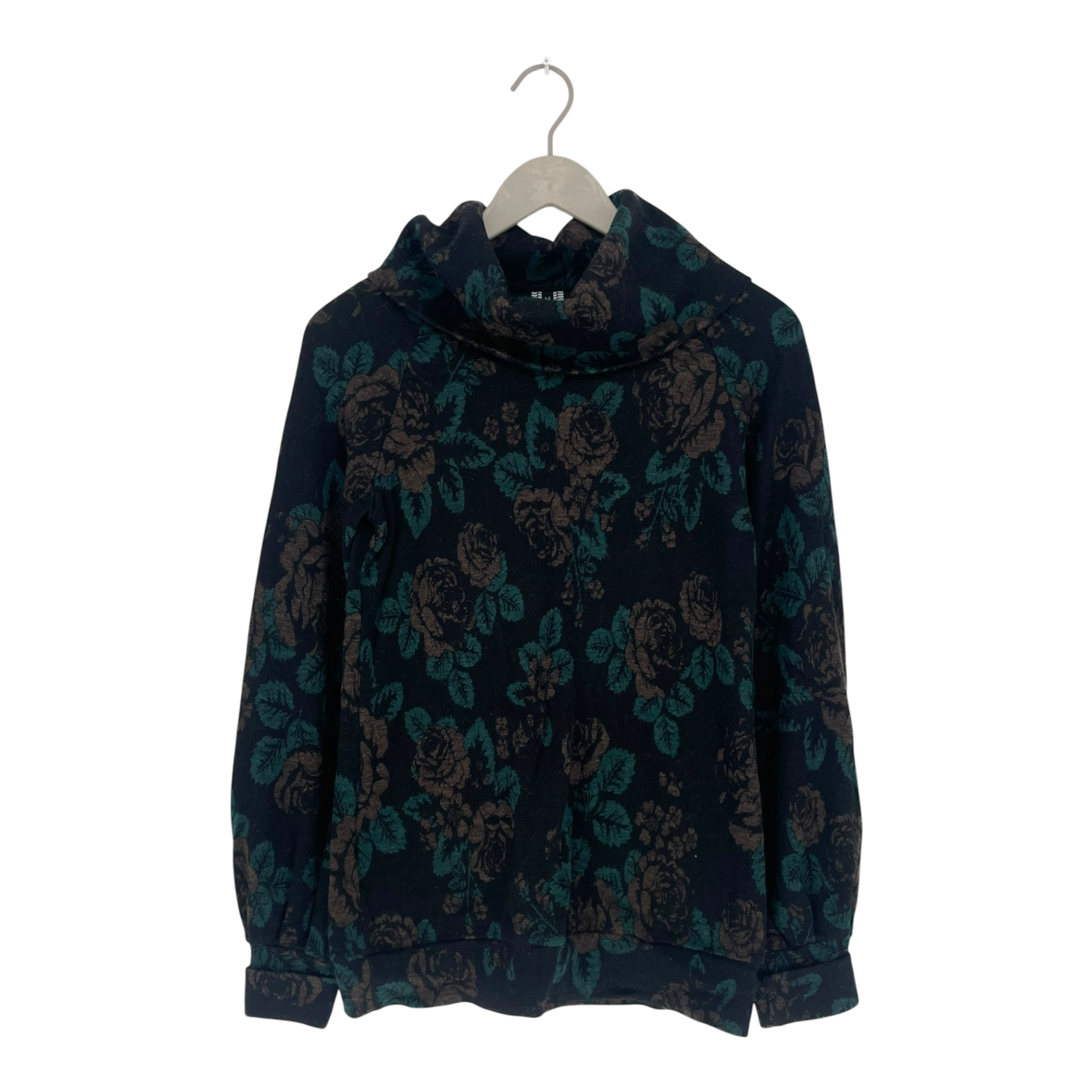Ommellinen merino turtleneck shirt, babushka roses | woman M