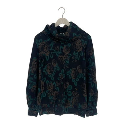 Ommellinen merino turtleneck shirt, babushka roses | woman M