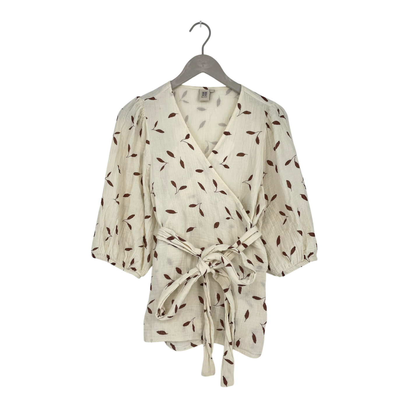 Kaiko muslin wrap blouse, leaves | woman L