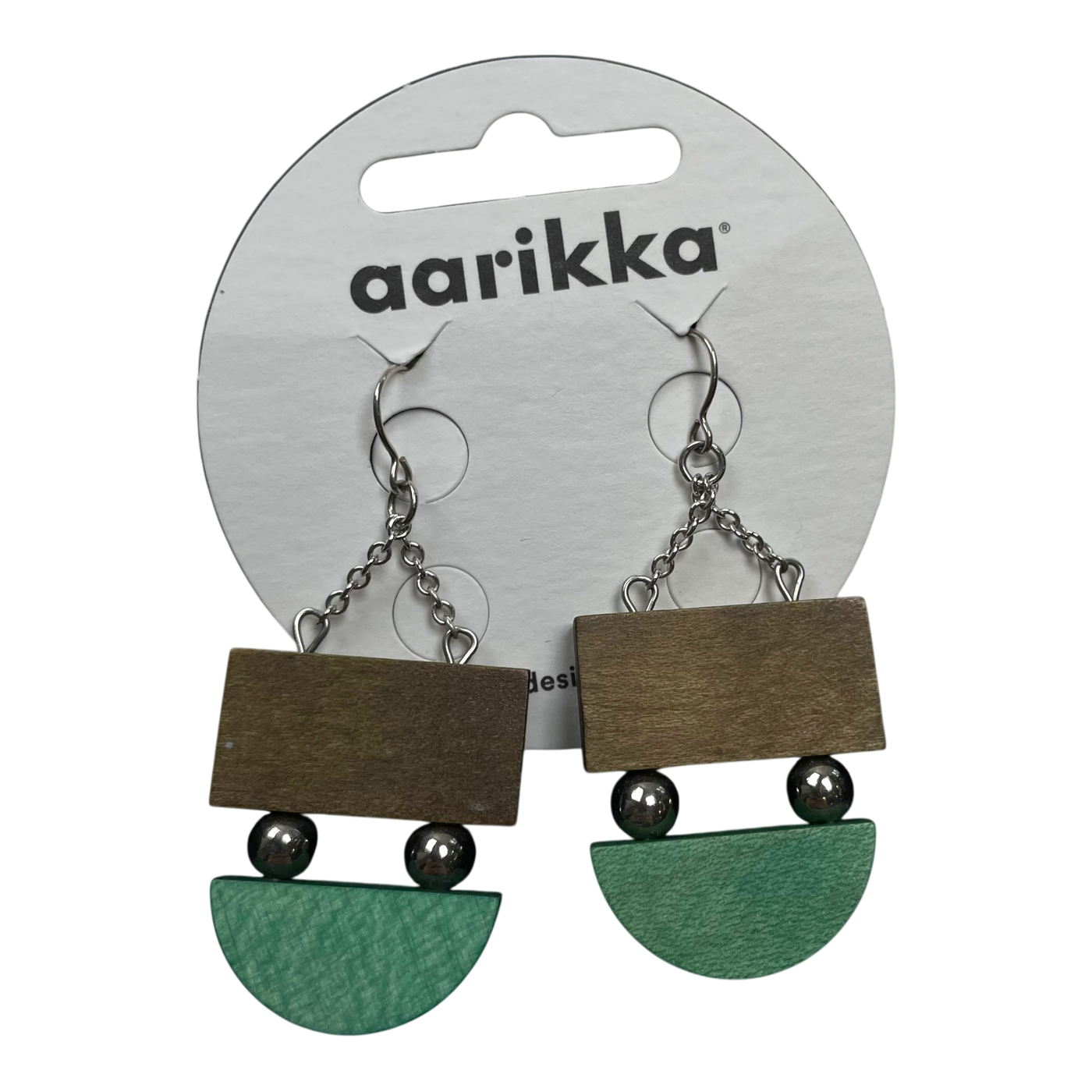 Aarikka geomertical earrings, green/brown