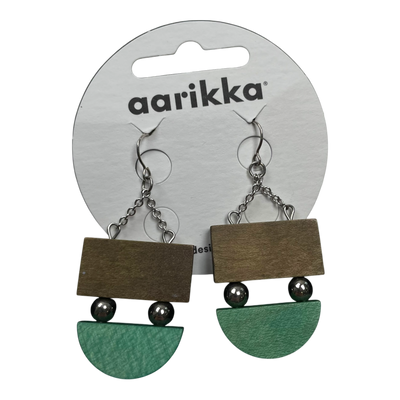 Aarikka geomertical earrings, green/brown