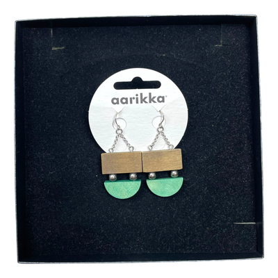 Aarikka geomertical earrings, green/brown