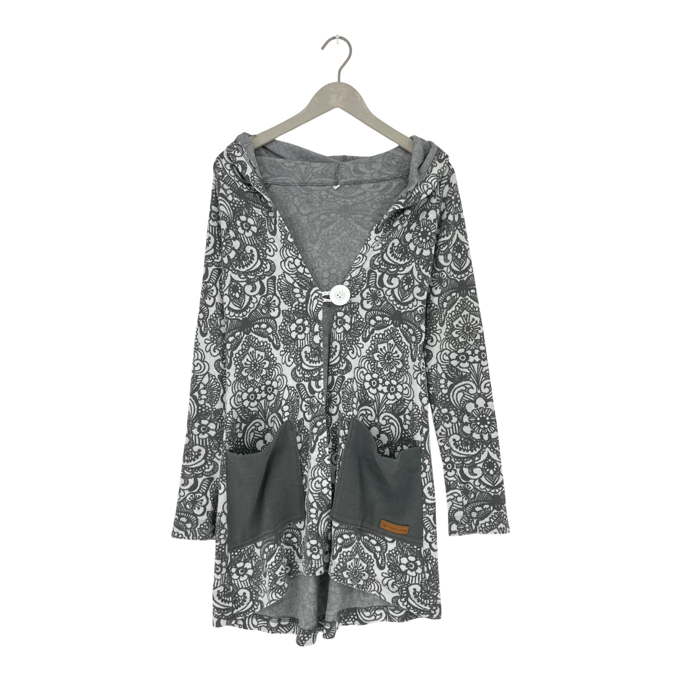 Ommellinen knitted hoodie, grey flowers | woman S