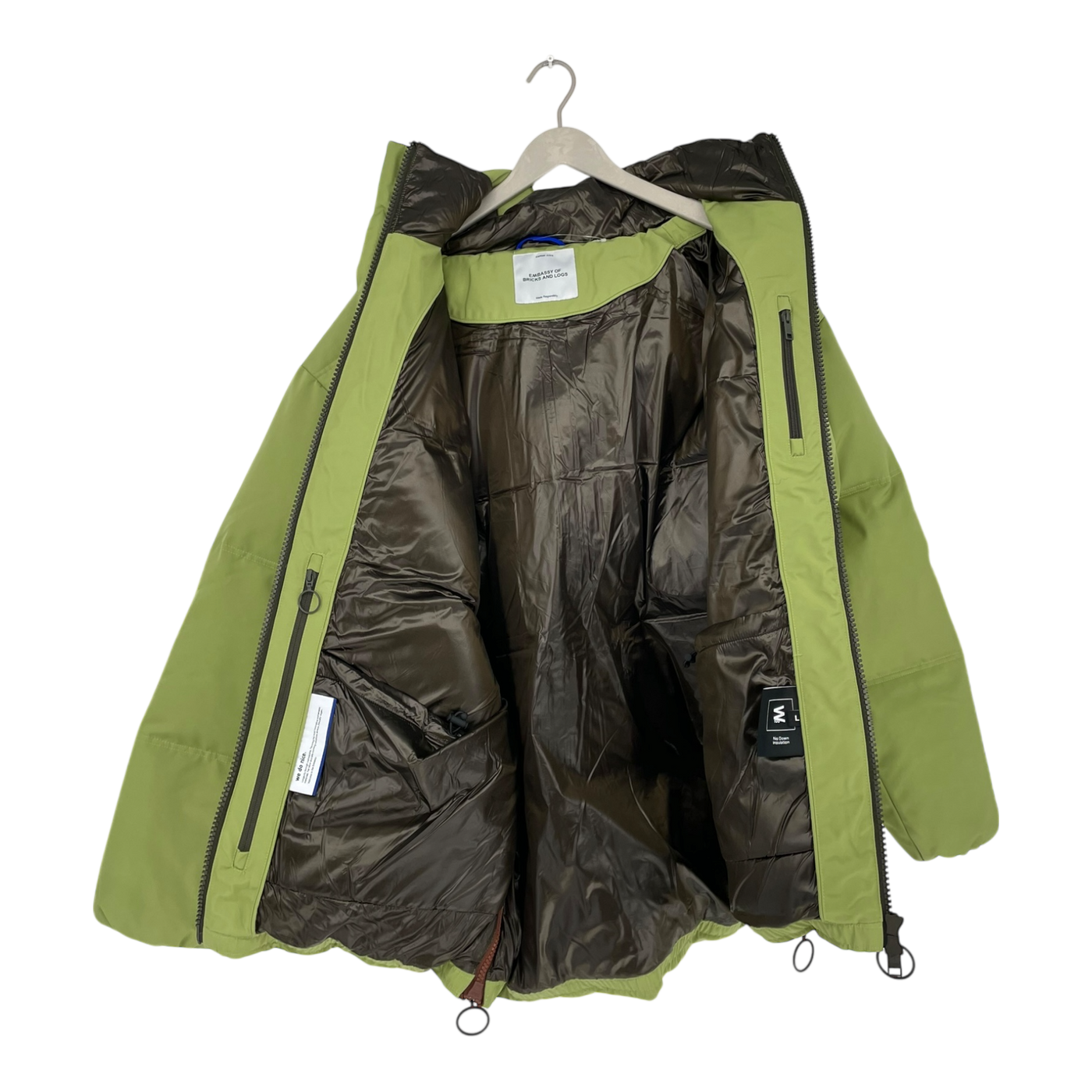 Embassy of Bricks and Logs utility puffer jacket, moss green | unisex L