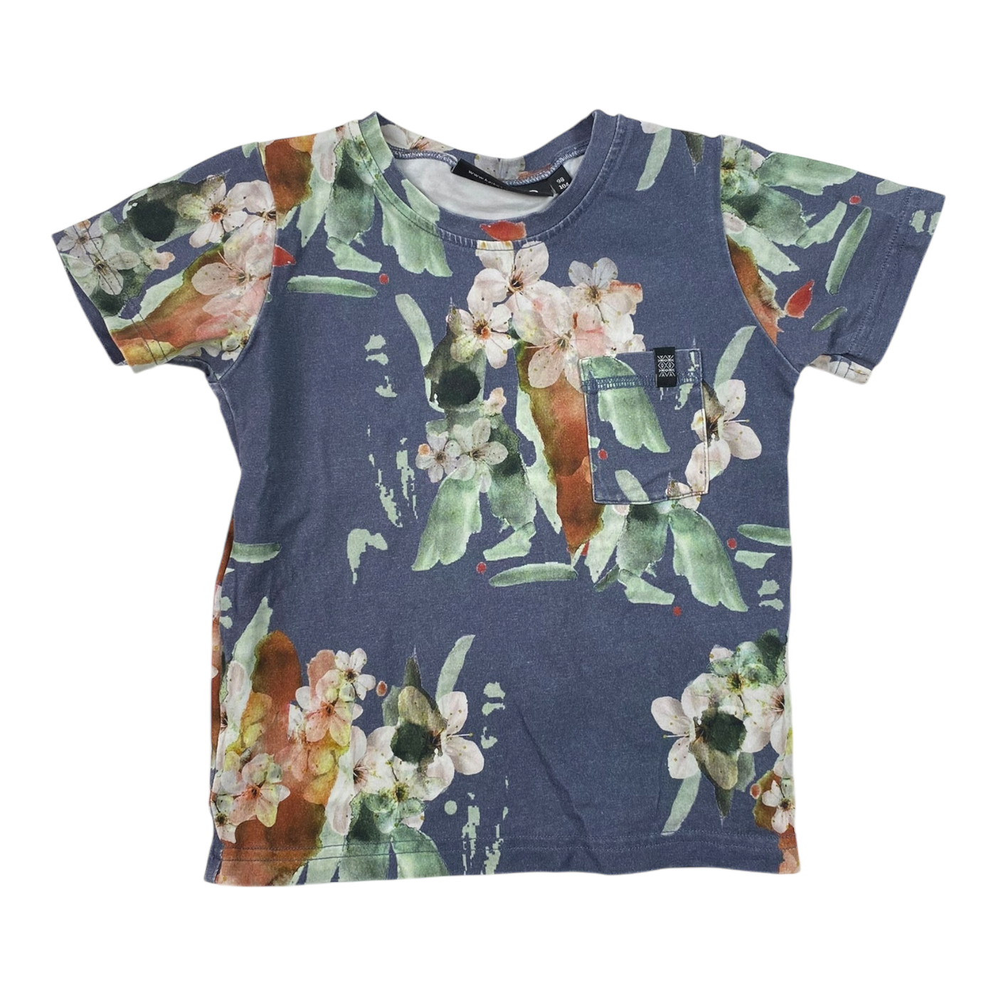 Kaiko pocket t-shirt, blue blossom | 98/104cm