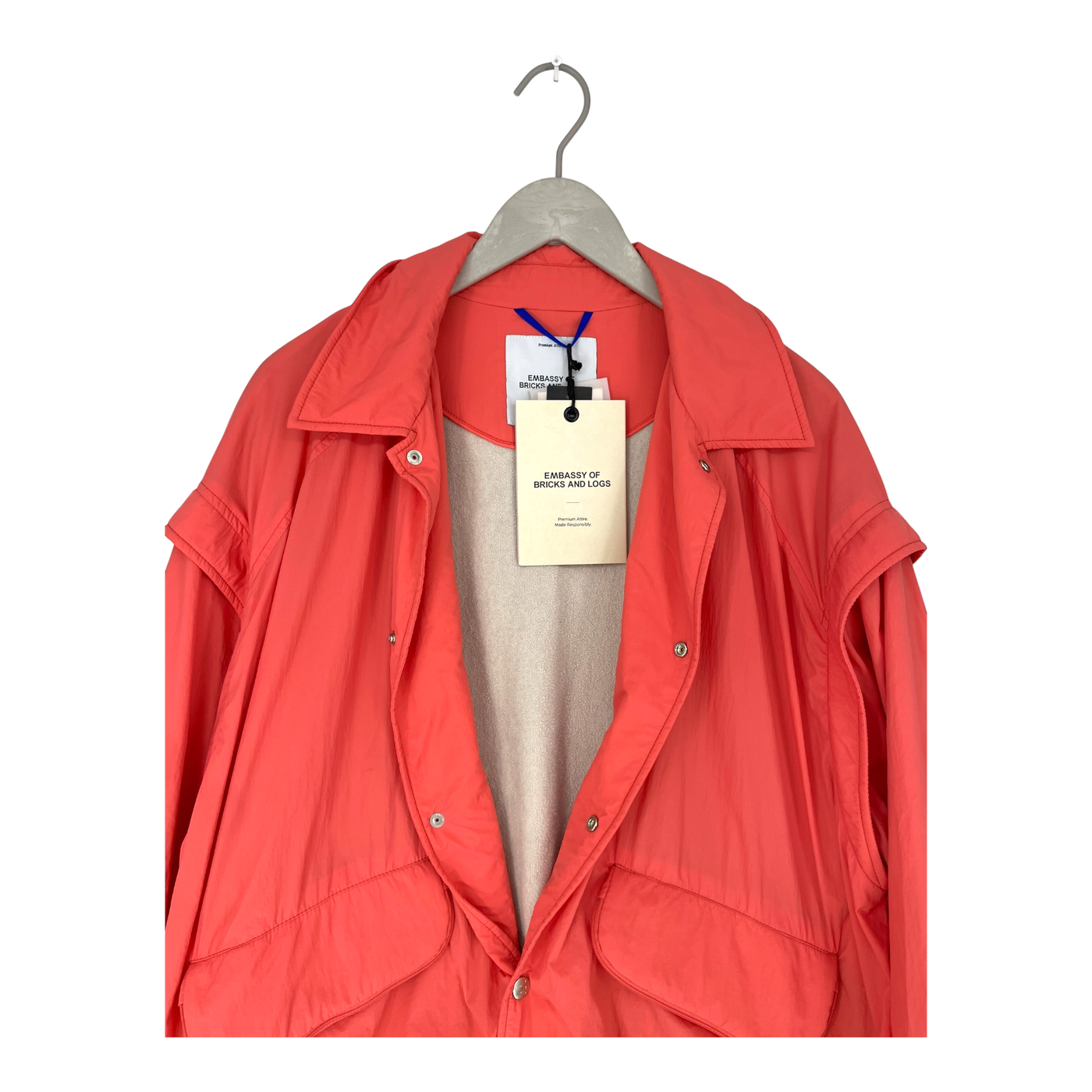 Embassy of Bricks and Logs nin coach jacket, coral | unisex S