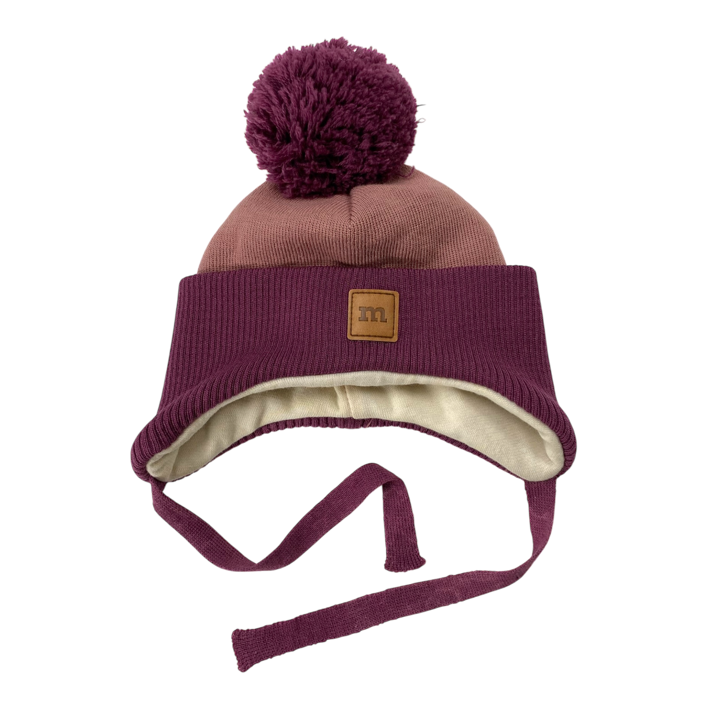 Metsola merino wool beanie with pom, purple | 0-2m