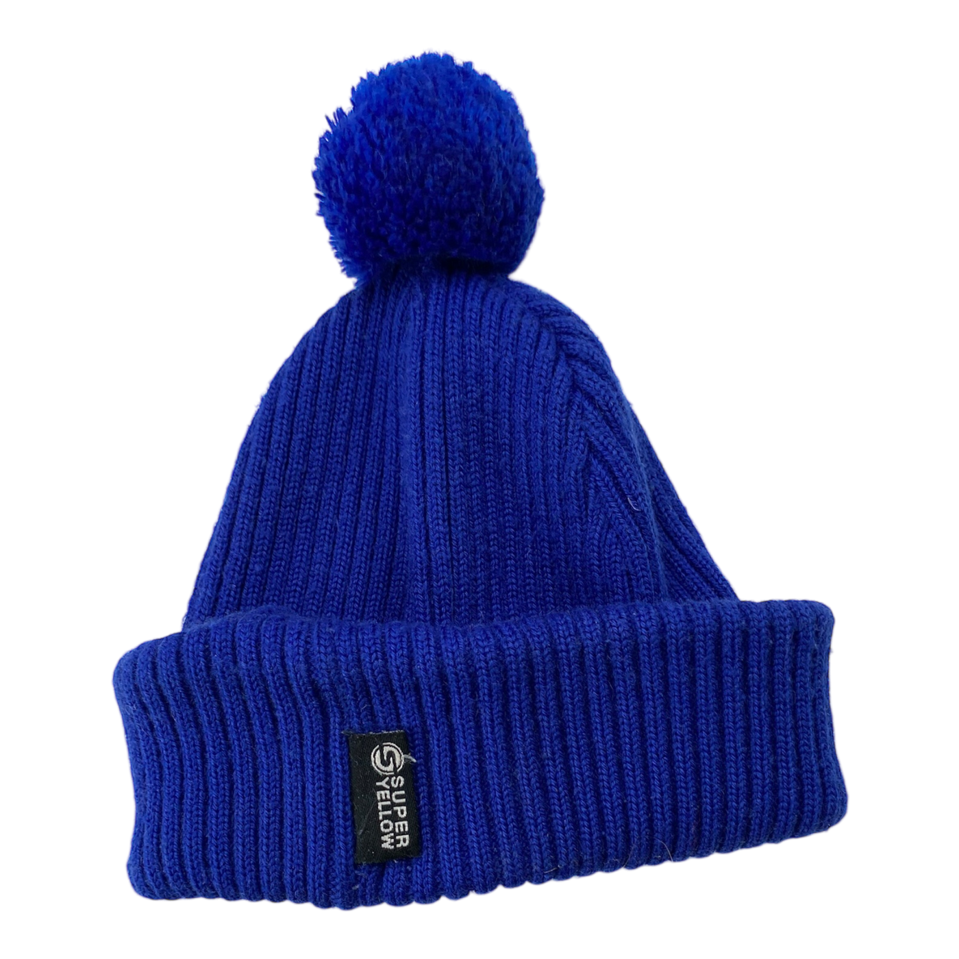 Superyellow junior pom merino beanie, blue | 50-54cm
