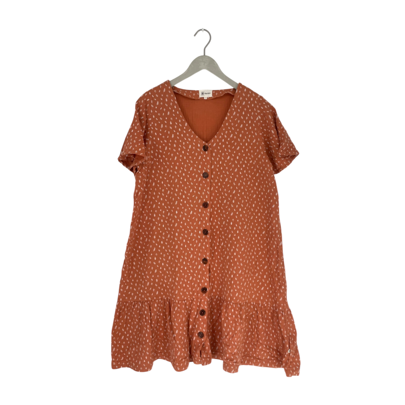 Kaiko muslin frill button dress, vintage leaf | woman M