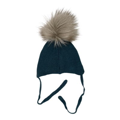 Metsola merino wool beanie with a pom, teal | 0-2m