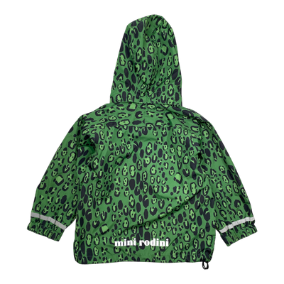 Mini Rodini midseason shell jacket, green leopard | 92/98cm